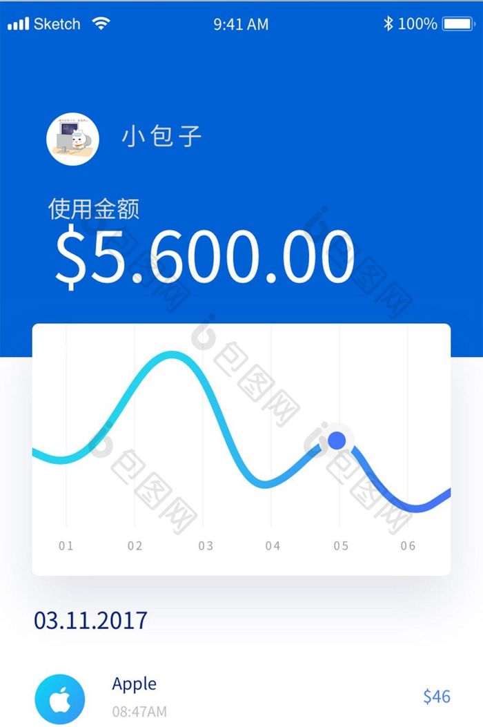 蓝色扁平金融app支出统计ui移动界面