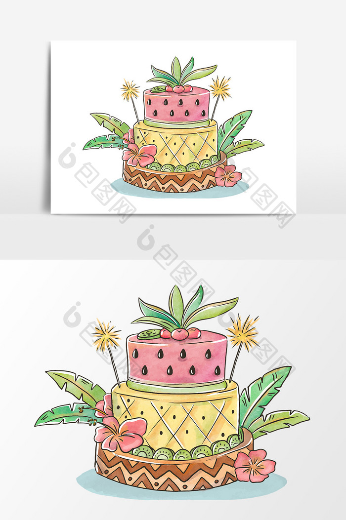 卡通双层蛋糕元素设计