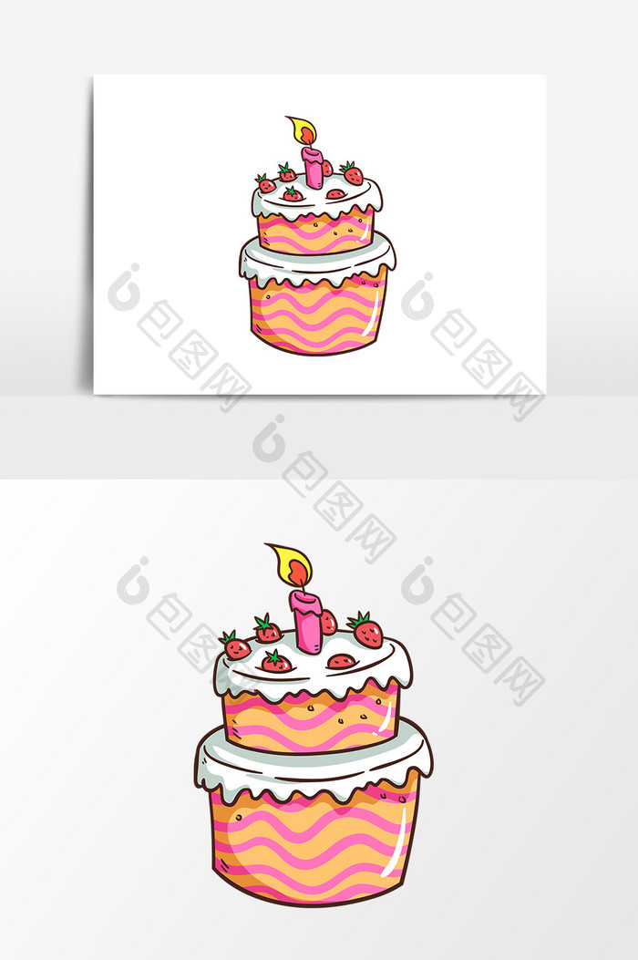 手绘卡通双层蛋糕设计元素