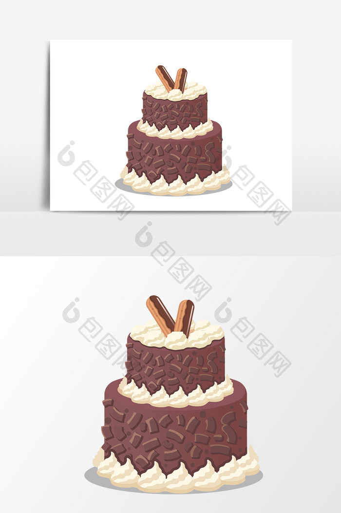 手绘卡通双层蛋糕元素