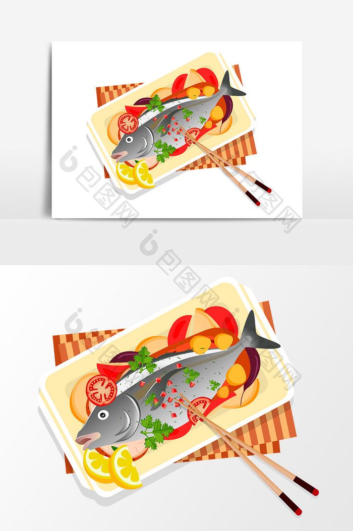 卡通食物鱼设计元素