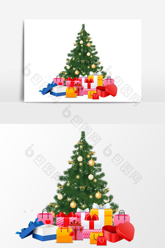 卡通圣诞树圣诞礼物元素图片