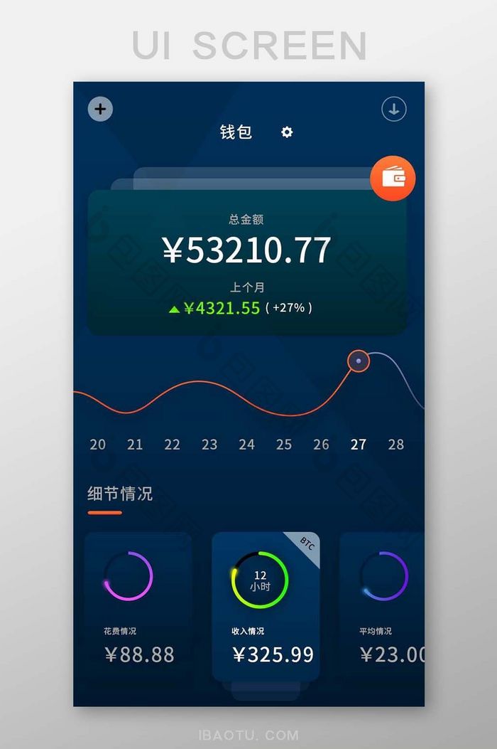 蓝色钱包金融比特币APP界面UI设计