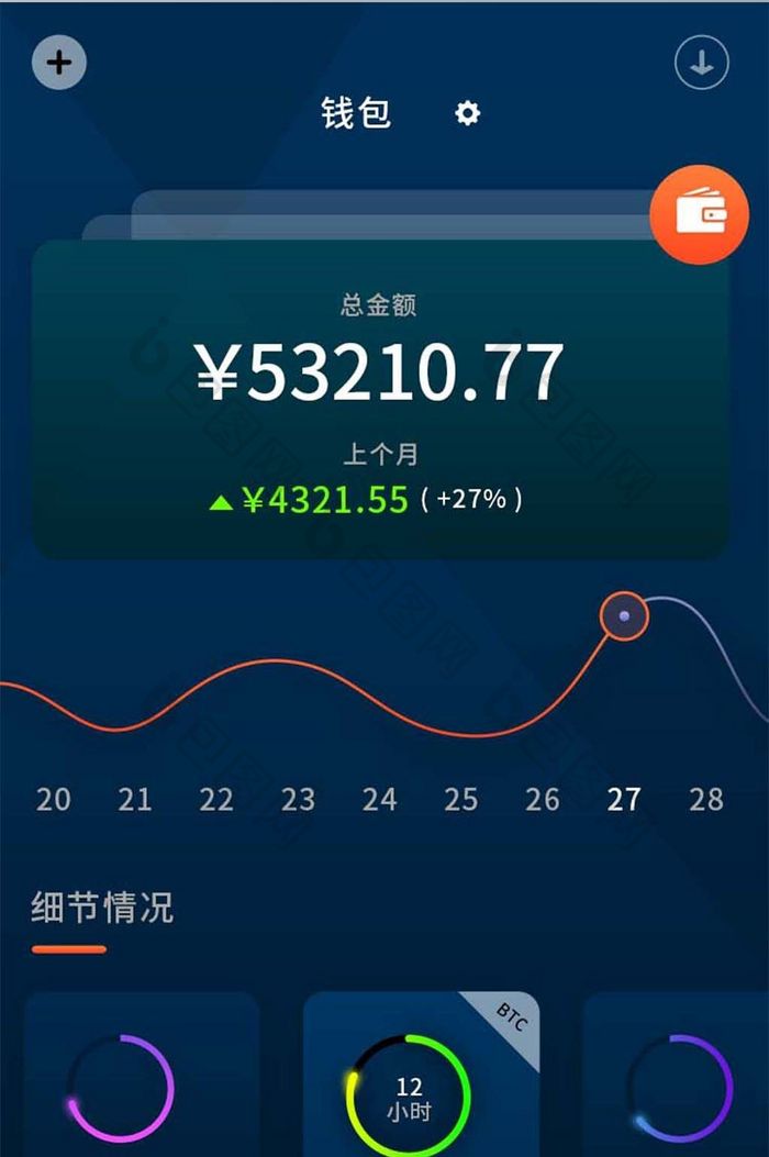 蓝色钱包金融比特币APP界面UI设计