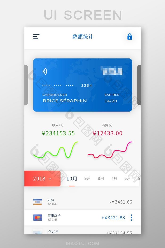 蓝色钱包数据可视化付款界面UI设计