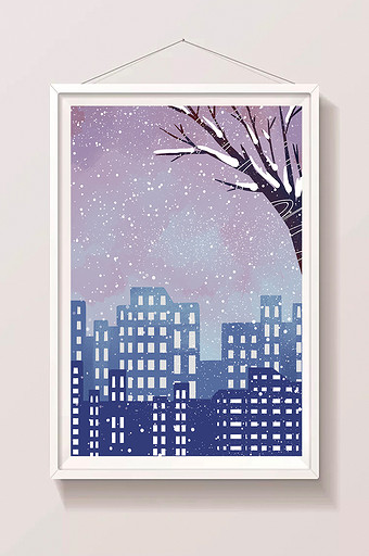 手绘雪中的城市插画背景图片