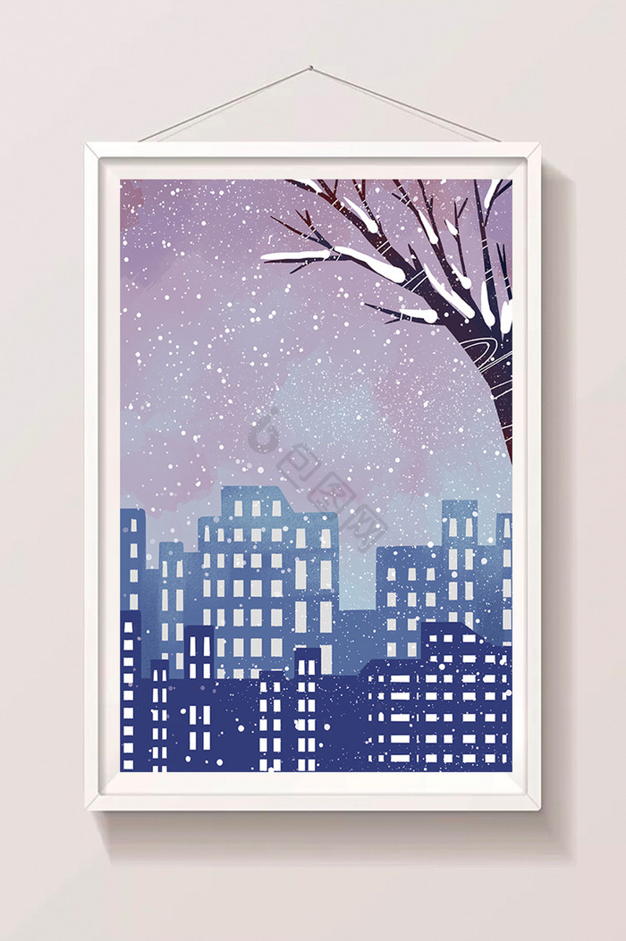 雪中的城市插画图片