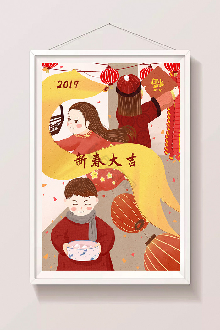 春节2019猪年春节新春过年节气插画图片