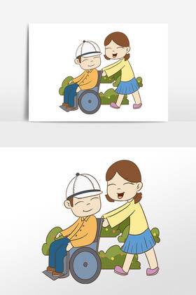 卡通绿色轮椅麻风病人自然环境手机配图健康医疗生活老人医院轮椅护士