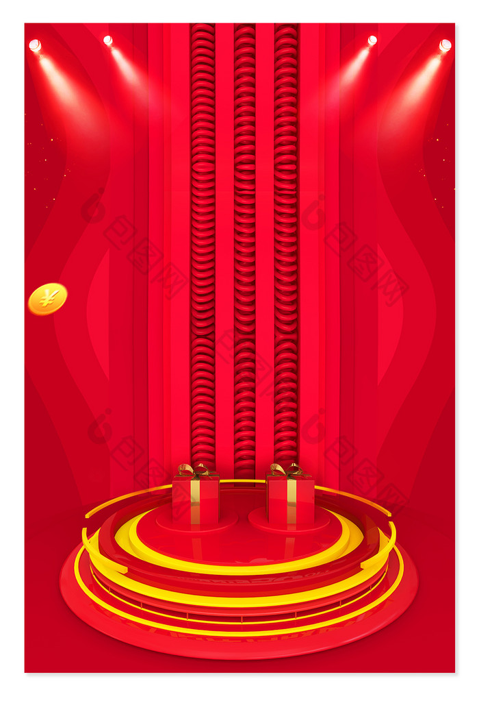 红色光线立体电商促销海报背景图