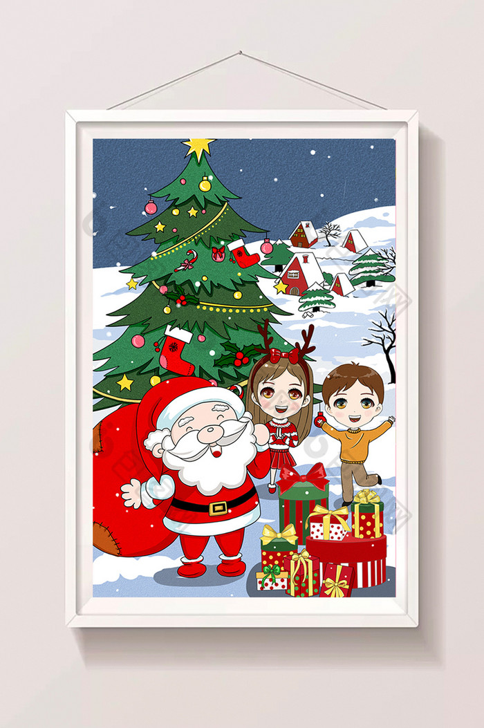欢乐圣诞节礼物儿童插画图片图片
