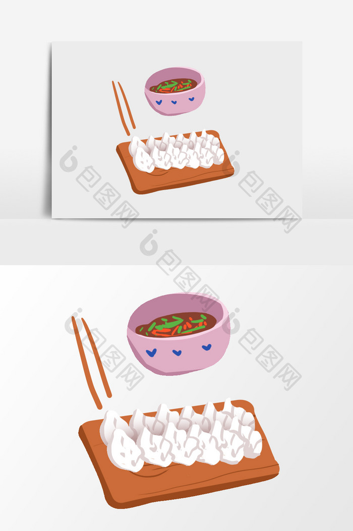 手绘一盘饺子和蘸料插画元素