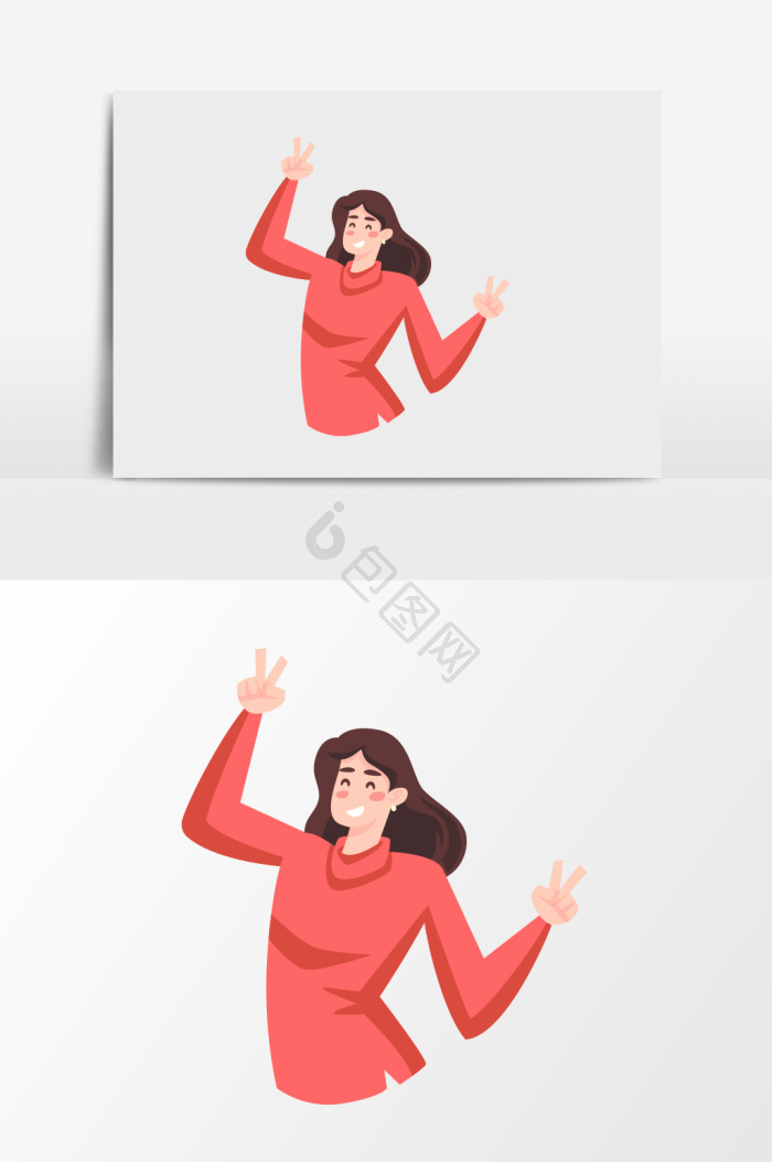 摆出胜利手势的女人插画
