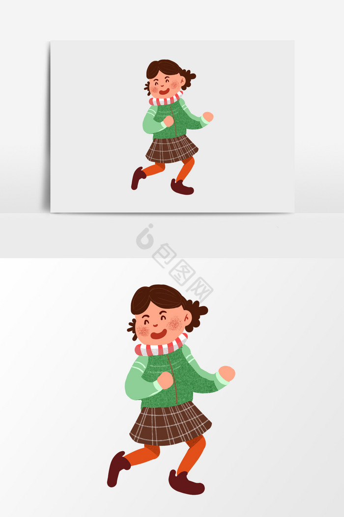 跑步的小女孩插画图片