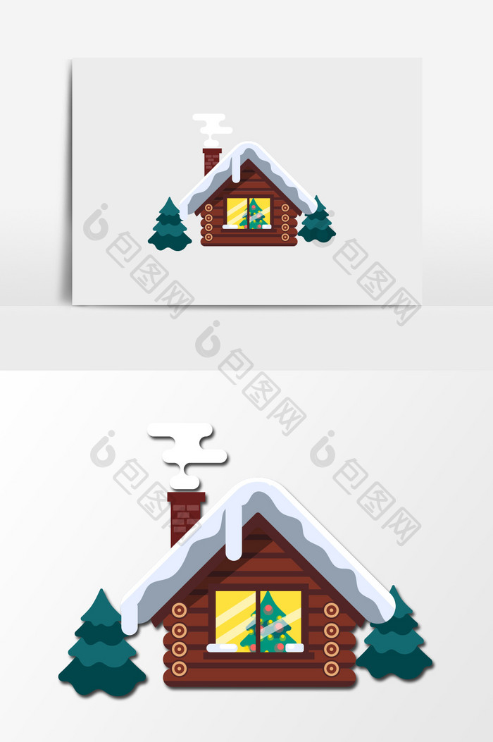 手绘被雪覆盖的房子插画元素