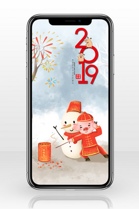 简约你好2018雪人小孩手机配图