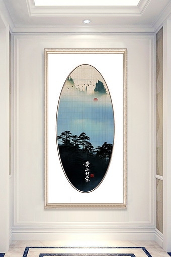 中式镜面景点风景竹编画玄关装饰画图片