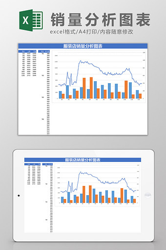 服装商店销售量对比分析图表Excel模板图片
