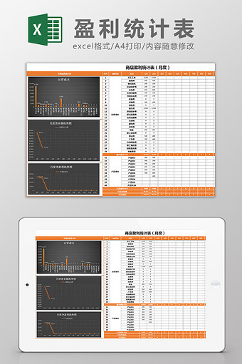 商店盈利分析图表利润可视化Excel模板图片