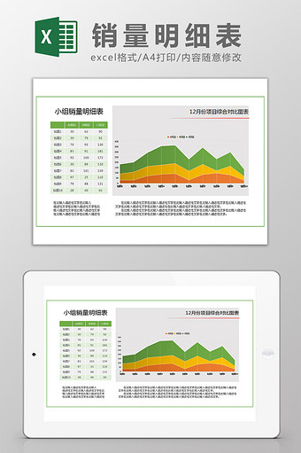 销量明细图表对比图可视化Excel模板图片