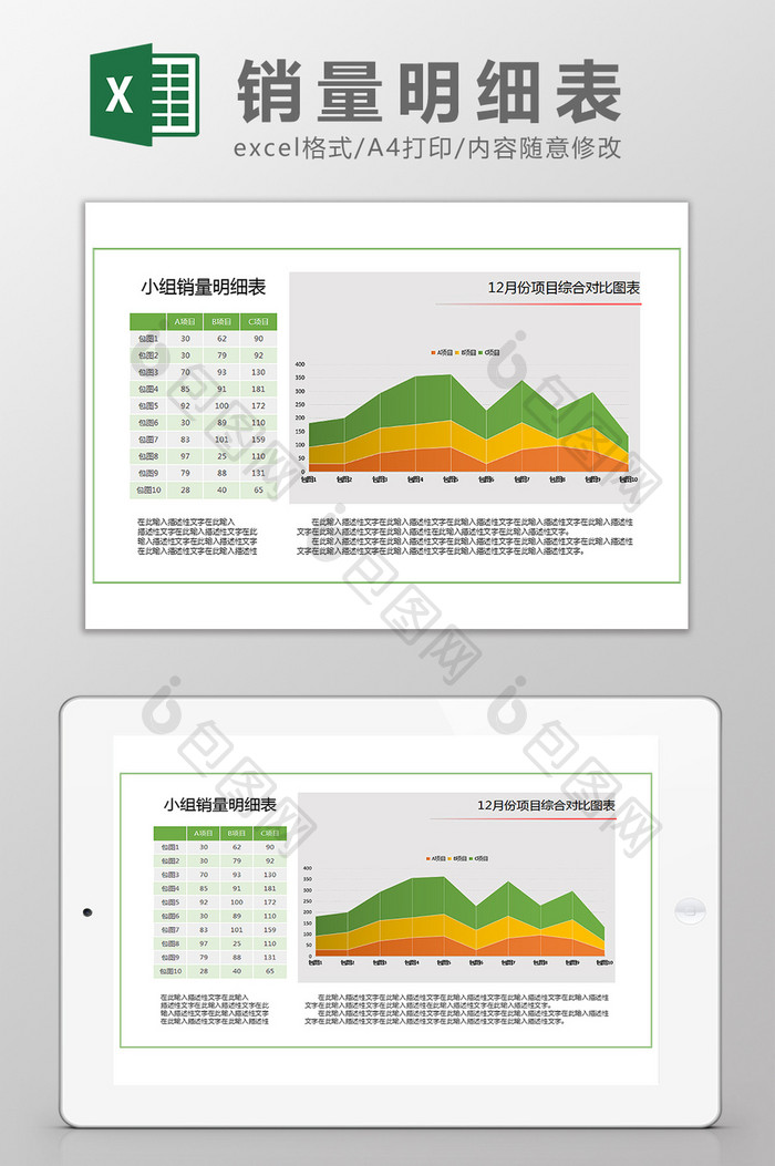 销量明细图表对比图可视化Excel模板