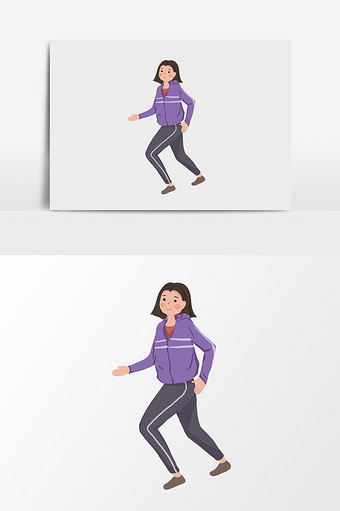 手绘练习长跑的女人插画元素图片