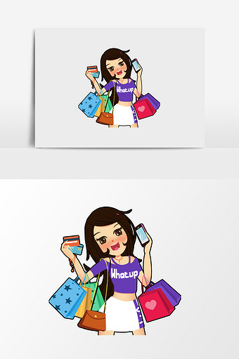 手绘购物刷卡的女人插画元素图片