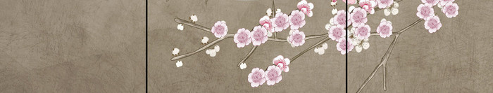 新中式手绘工笔花卉植物背景墙