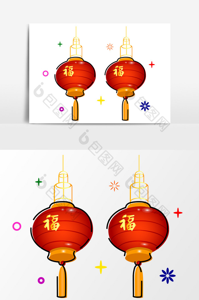 红色中国风灯笼设计元素
