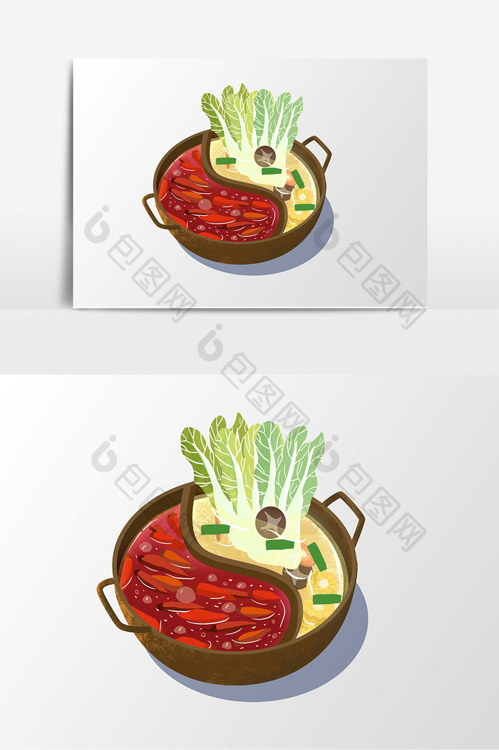 手绘美食三鲜蔬菜火锅元素设计