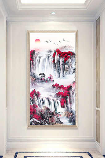 中式山水风景意境国画玄关装饰画图片