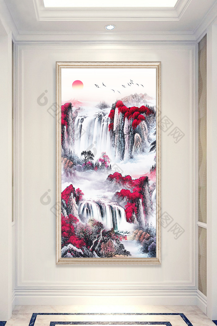 中式山水风景意境国画玄关装饰画图片图片