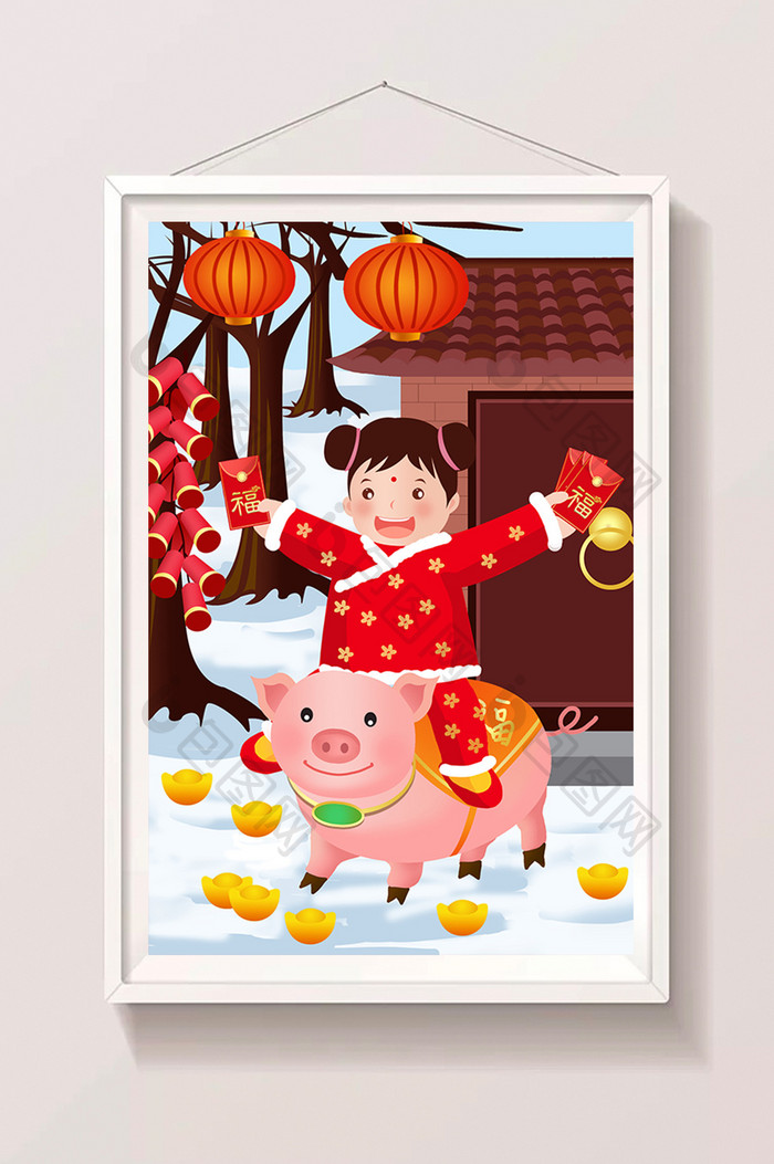 红色喜庆2019己亥猪年春节插画