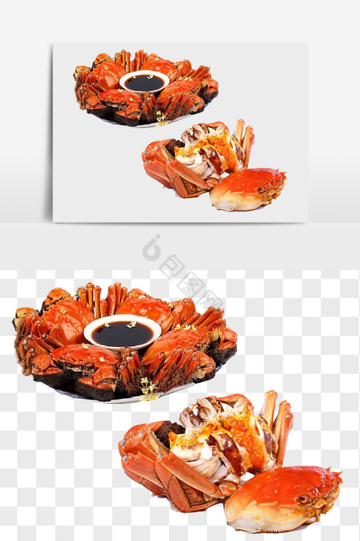 熟螃蟹摆盘组合图片