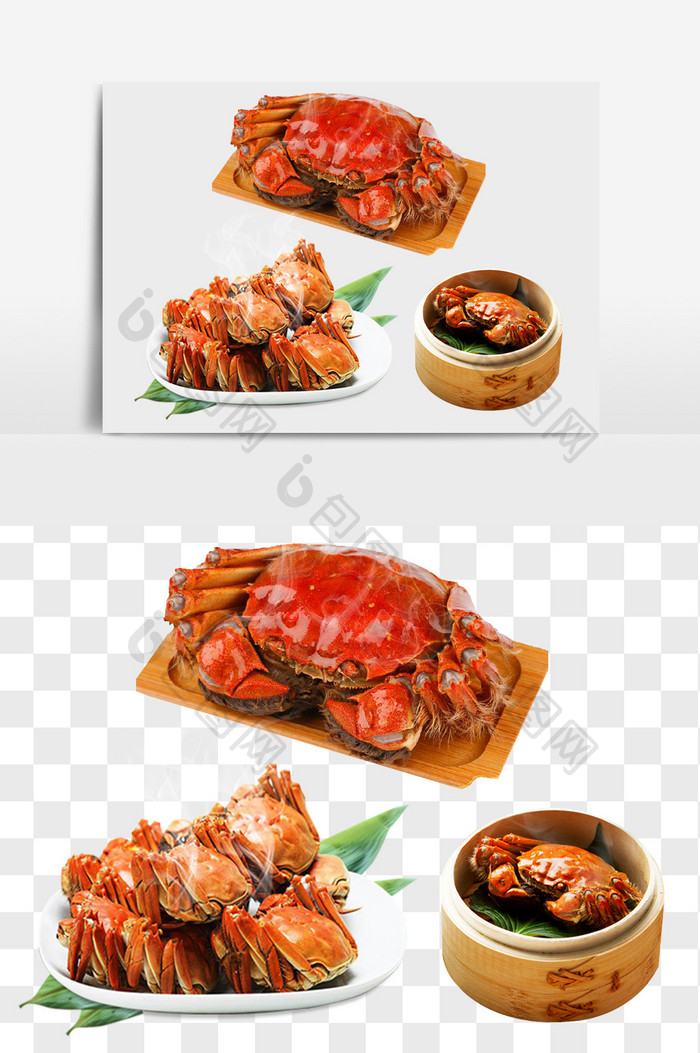 大盘螃蟹美食组合元素