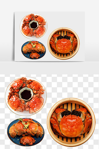 美食蒸螃蟹组合元素图片