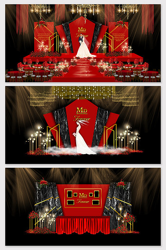 欧式奢华红黑大理石婚礼效果图图片