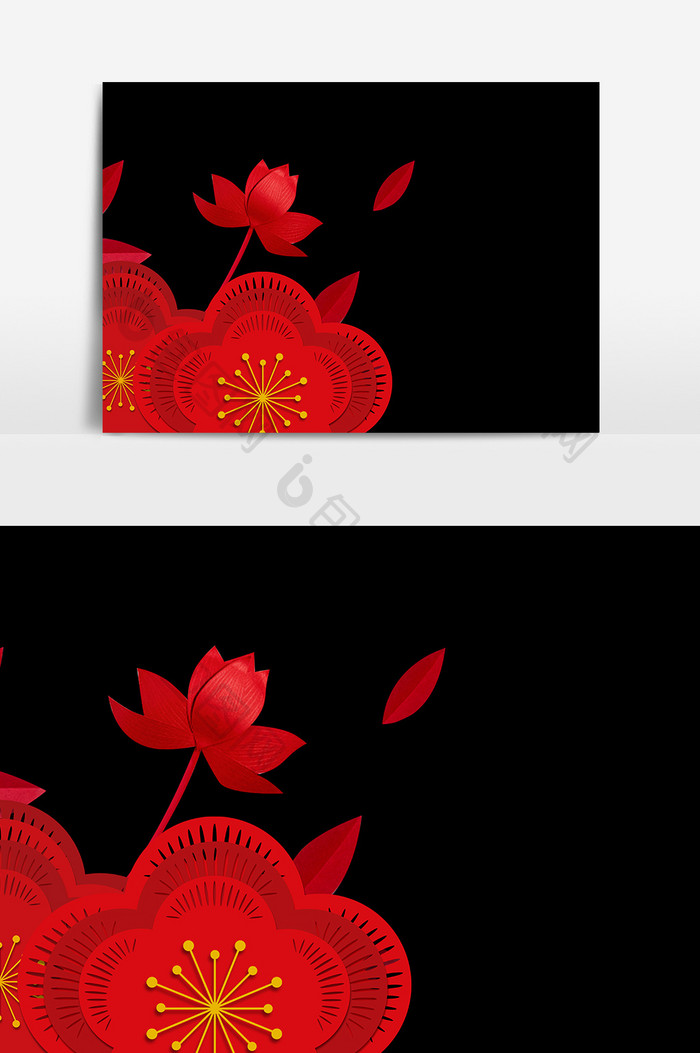 中国风红色荷花设计元素