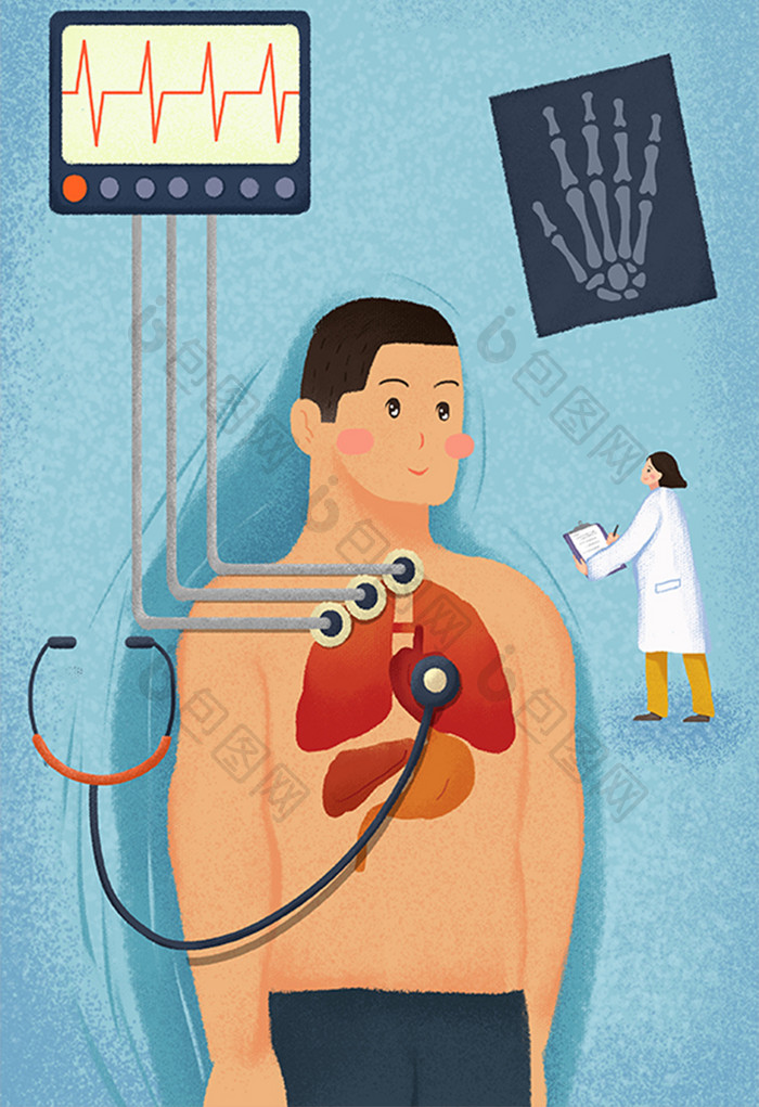 医院检查体检CT心脏机器设备插画