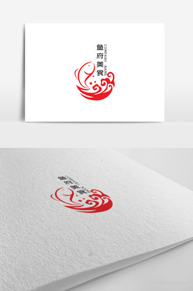 中国风锦鲤美食标志logo设计