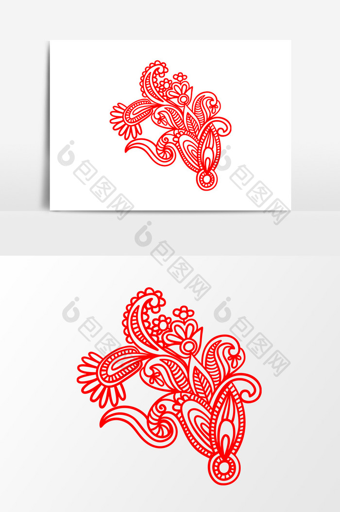中国风红色花纹剪纸设计元素