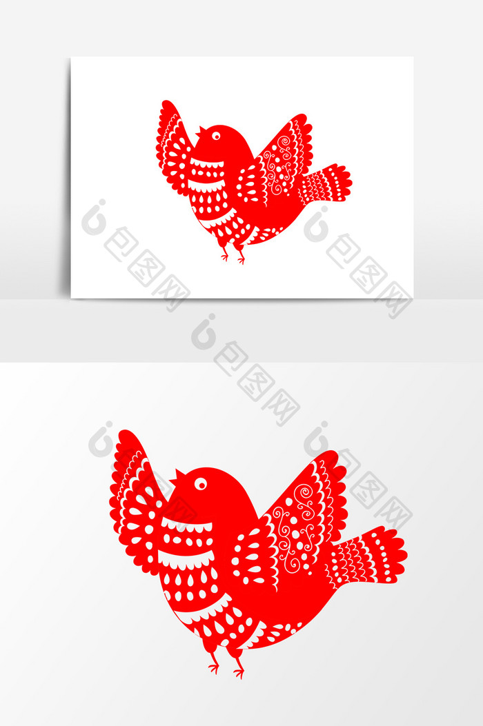 中国风红色小鸟剪纸设计元素