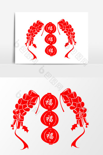 中国风鞭炮灯笼设计元素图片
