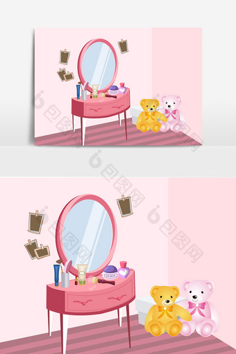 卡通粉色化妆台设计元素图片