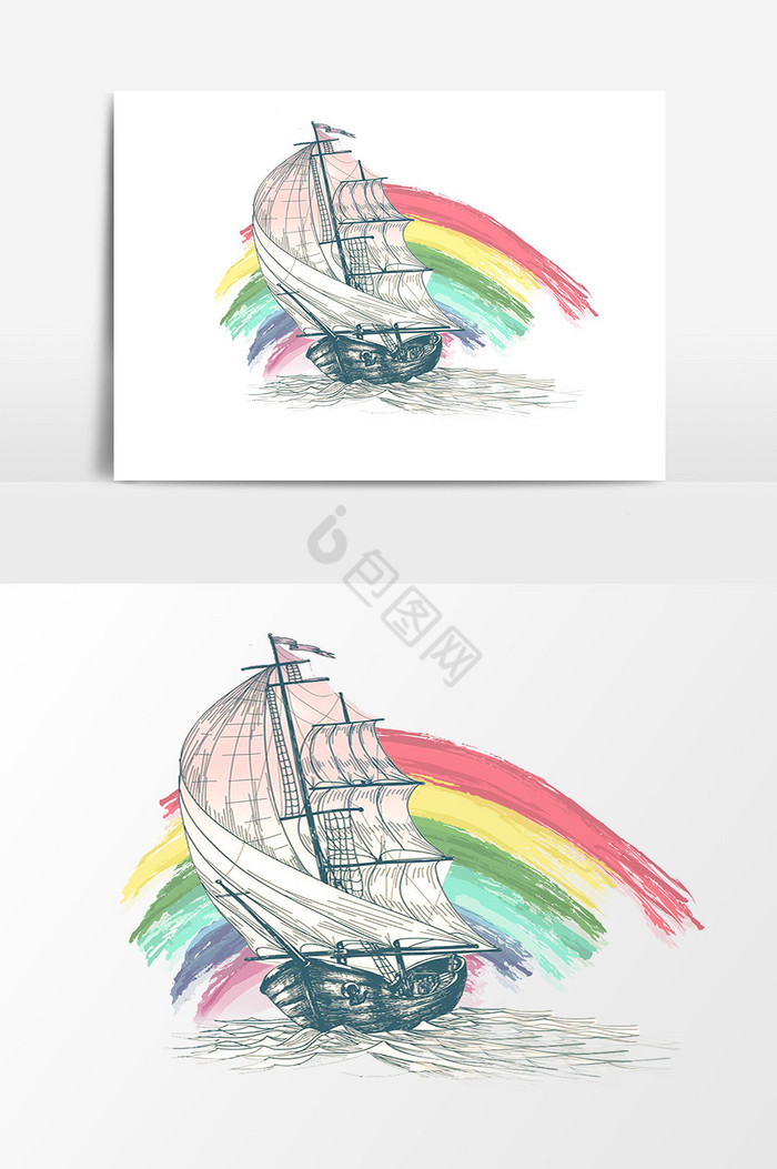 帆船彩虹图片