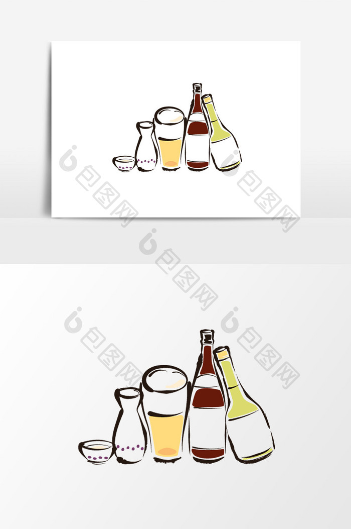 卡通酒瓶酒杯设计元素