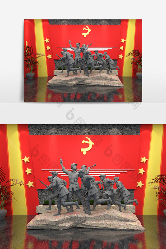 革命人文纪念党建文化展厅设计3d模型图片图片