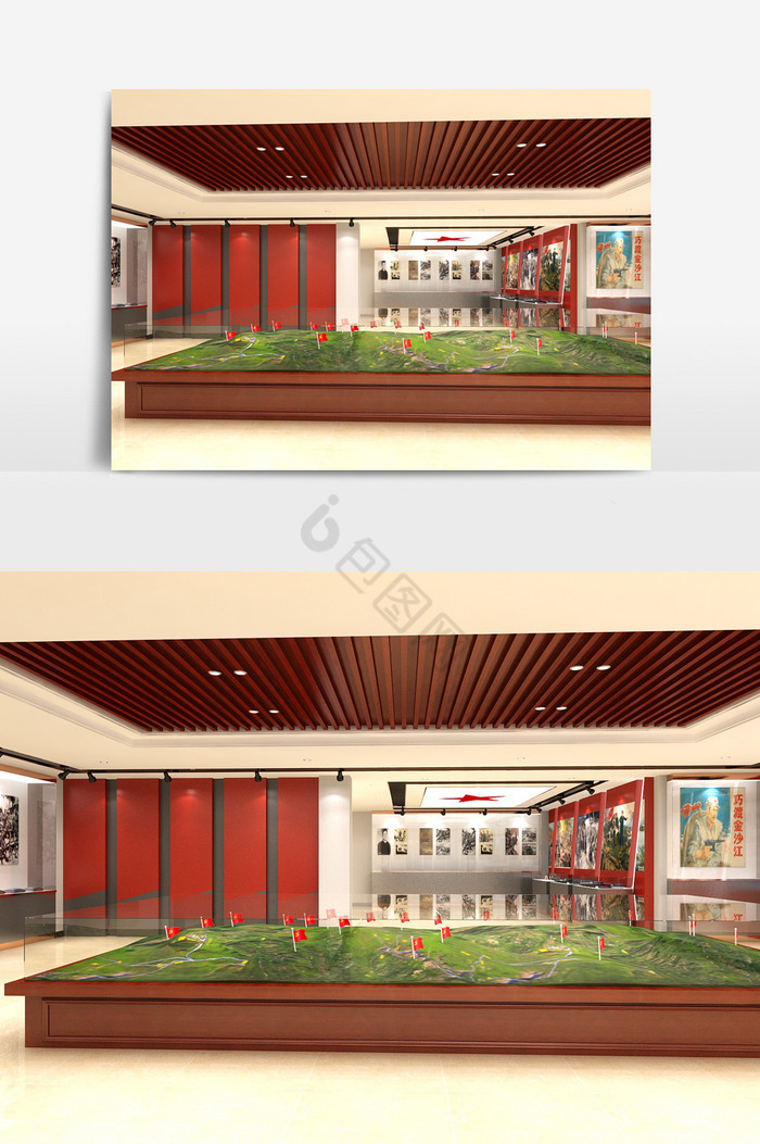 党建历程革命先烈人文展示大厅设计3d模型图片