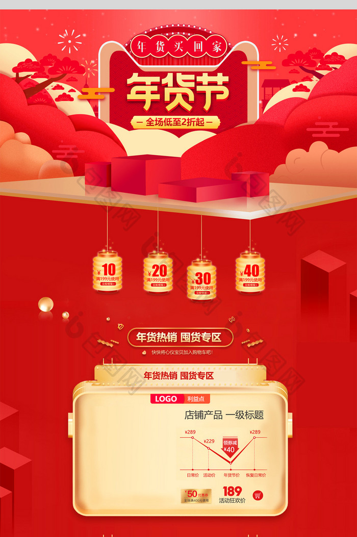 中国风天猫年货节年货盛宴首页装修模板设计