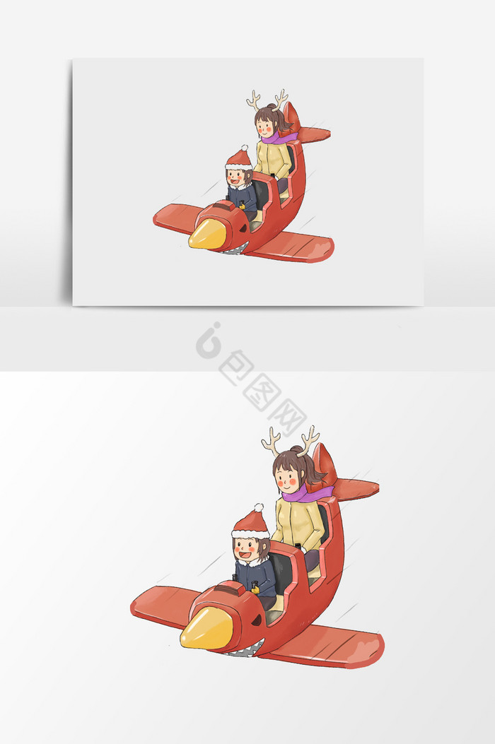 坐飞机的孩子插画图片